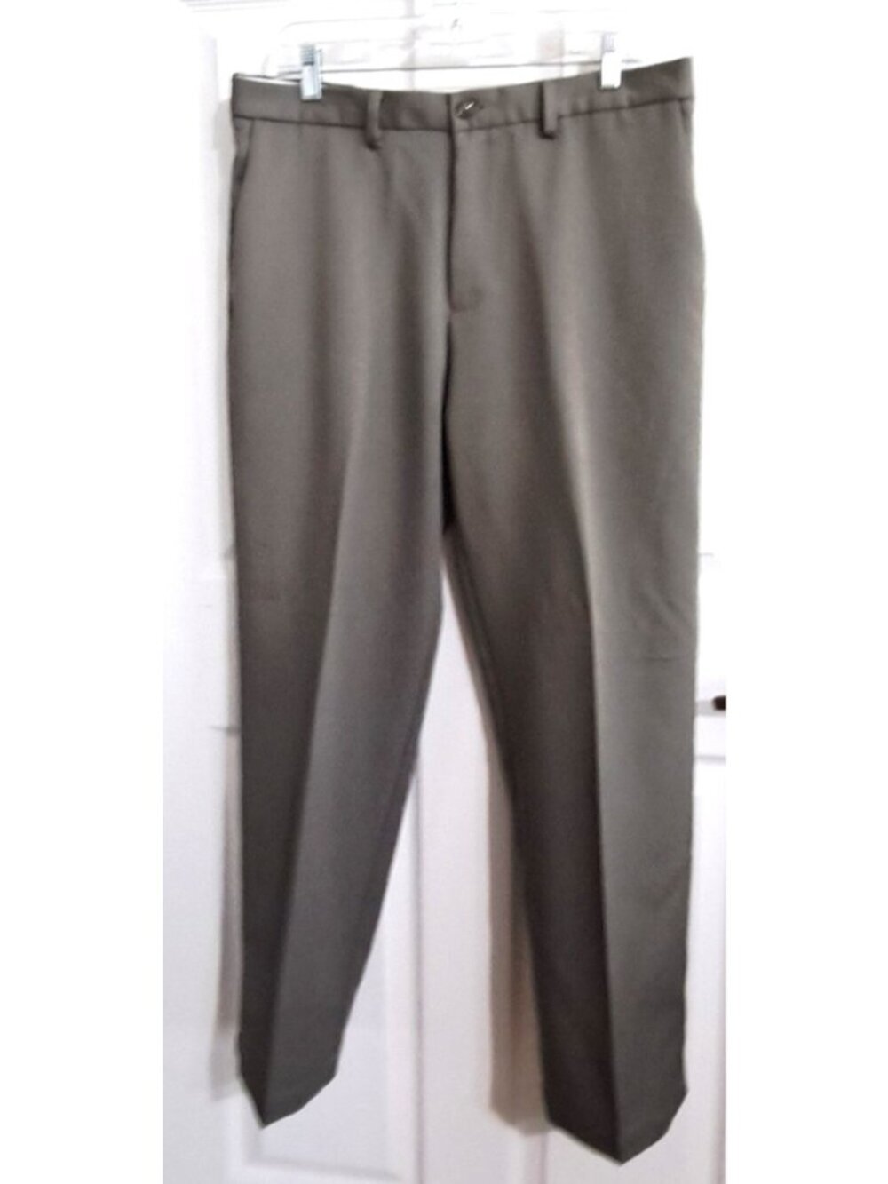 Haggar Men's 34Wx30L Olive Green Flat Front Straight Leg Pants Office